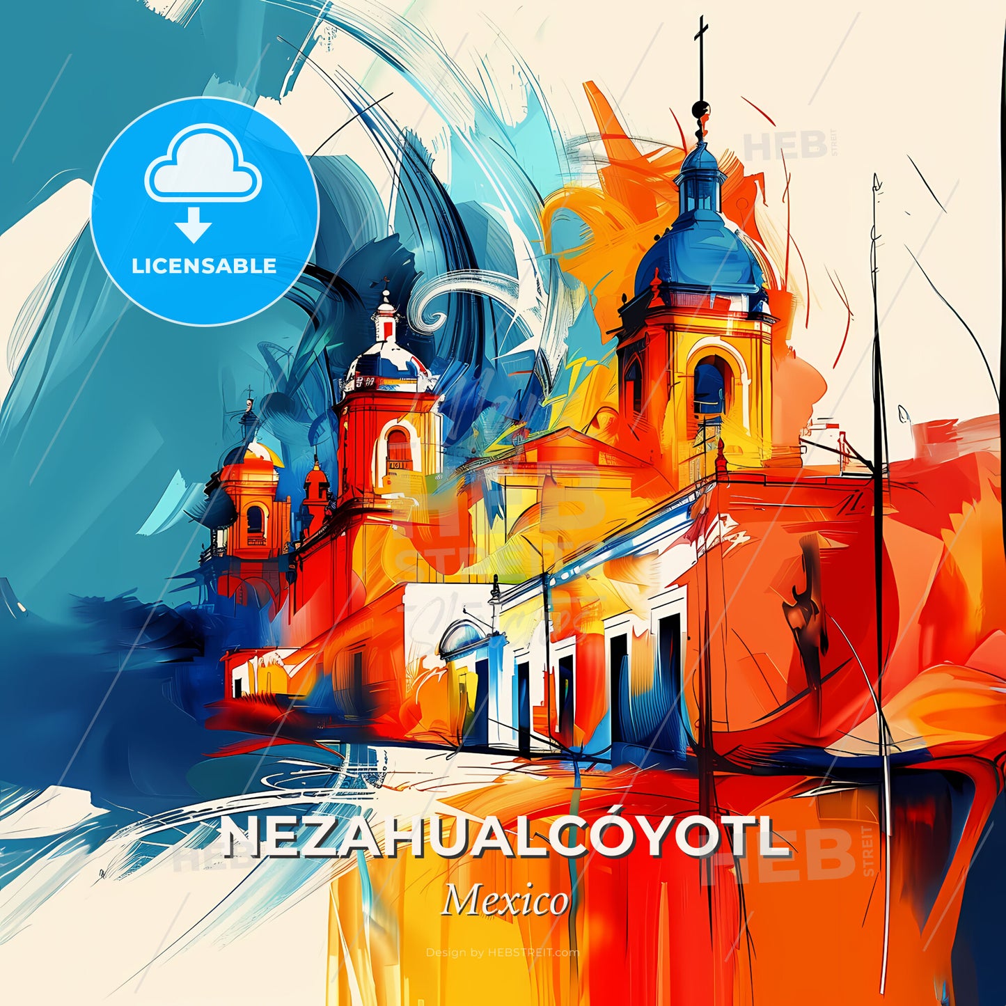 Vibrant Nezahualcóyotl, Mexico - A Painting Of A Building With A Colorful Background - Square format print template