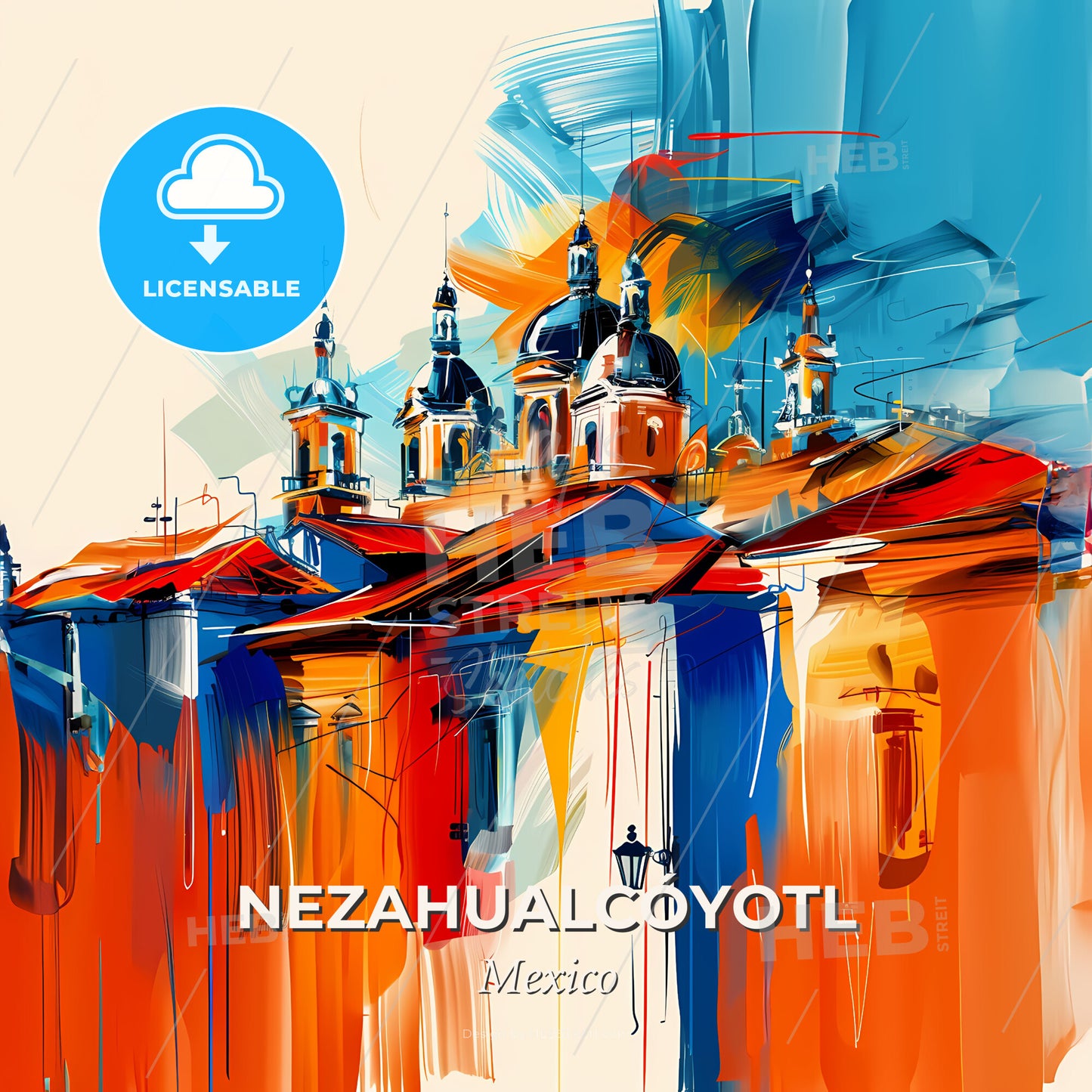 Vibrant Nezahualcóyotl, Mexico - A Painting Of A Building With A Dome And A Roof - Square format print template
