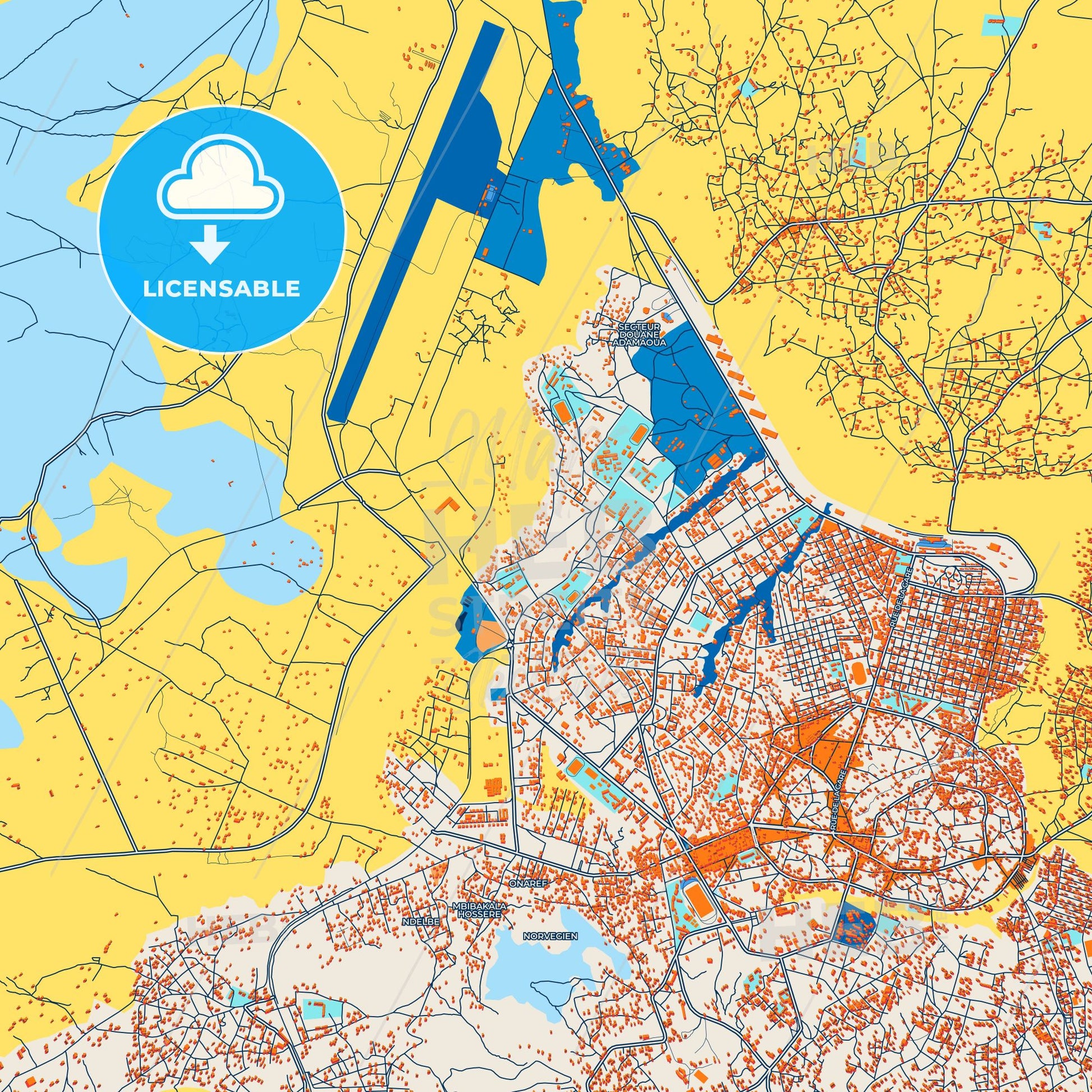 Colorful Ngaoundere Street Map with Labels and Buildings