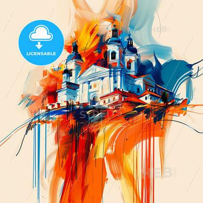 Vibrant Ниш, Serbia - A Painting Of A Building