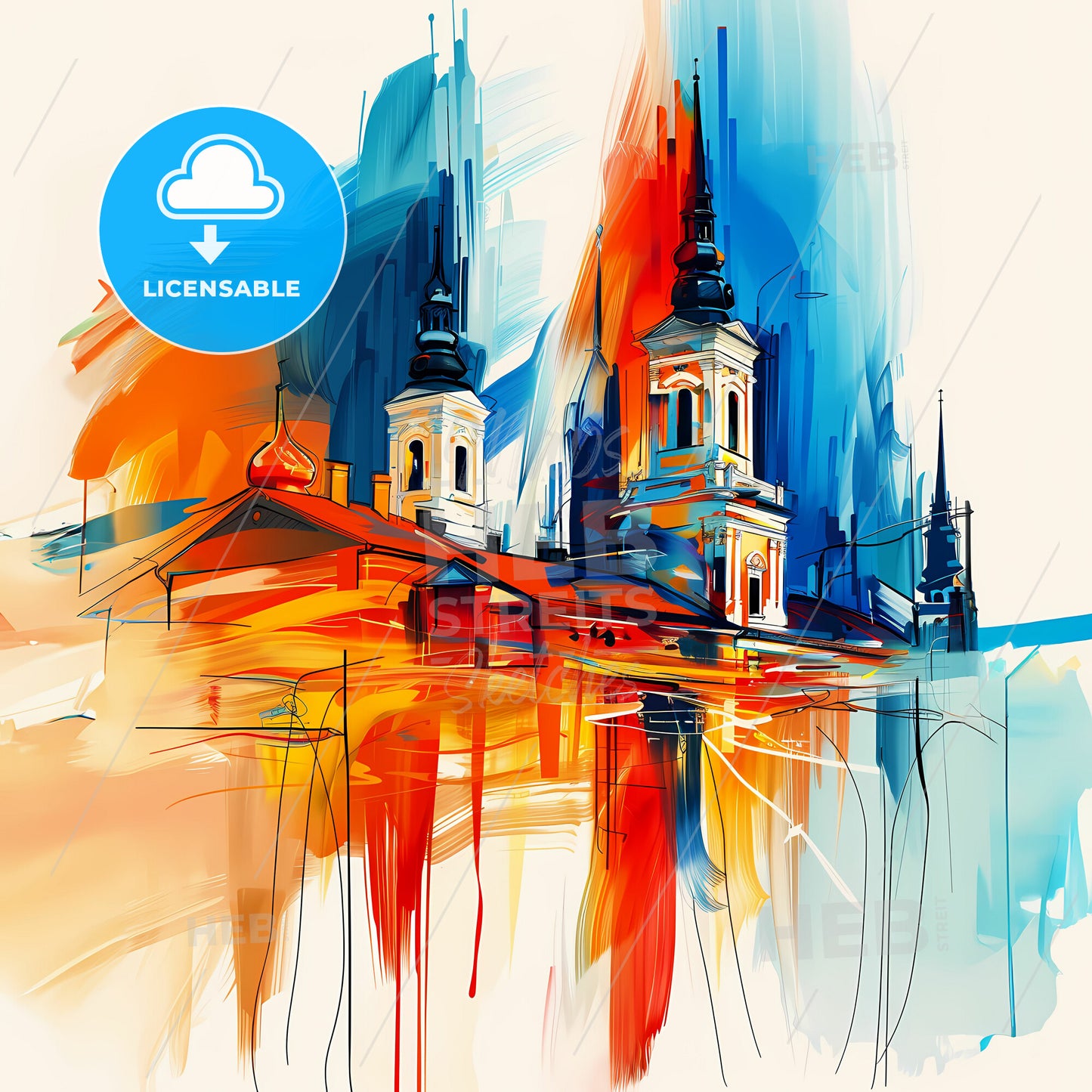 Vibrant Ниш, Serbia - A Painting Of A Building With Towers