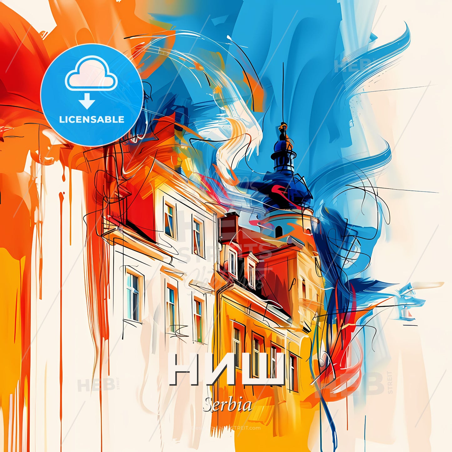 Vibrant Ниш, Serbia - A Painting Of A Building - Square format print template