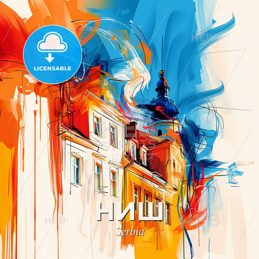 Vibrant Ниш, Serbia - A Painting Of A Building - Square format print template