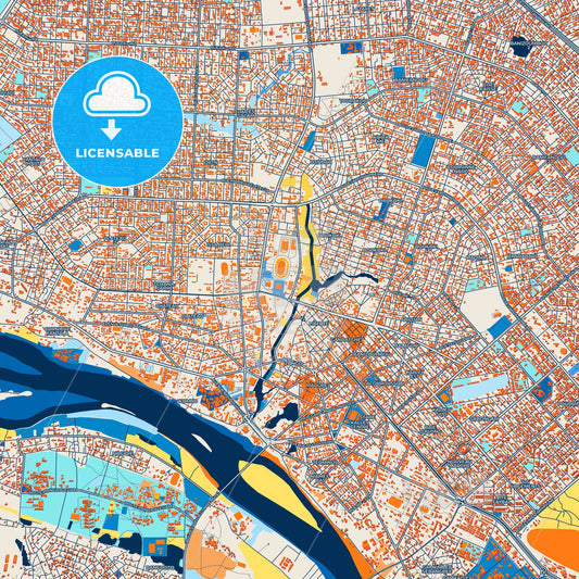Colorful Niamey Street Map with Labels and Buildings
