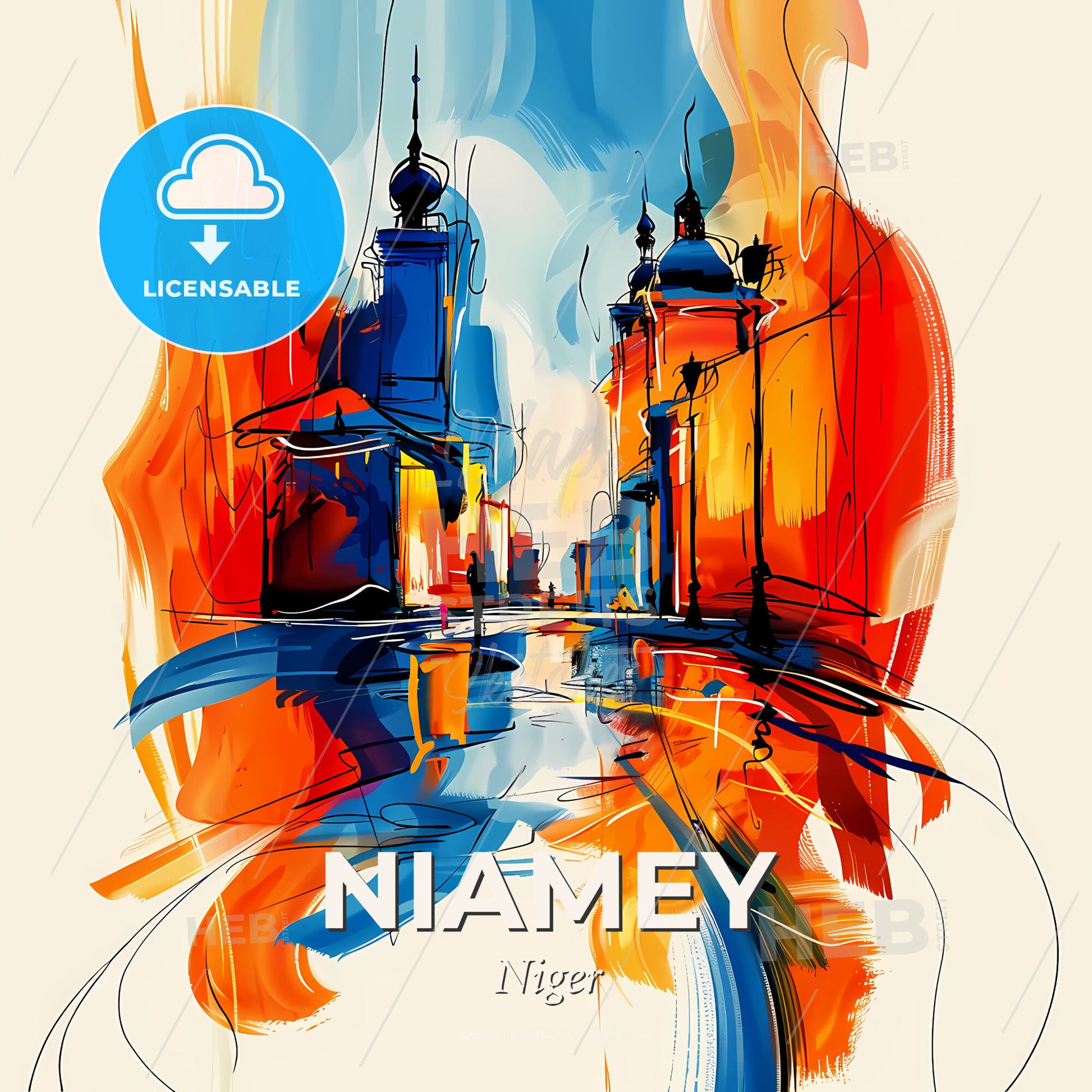 Vibrant Niamey, Niger - A Painting Of A City - Square format print template