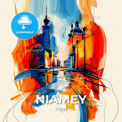 Vibrant Niamey, Niger - A Painting Of A City - Square format print template