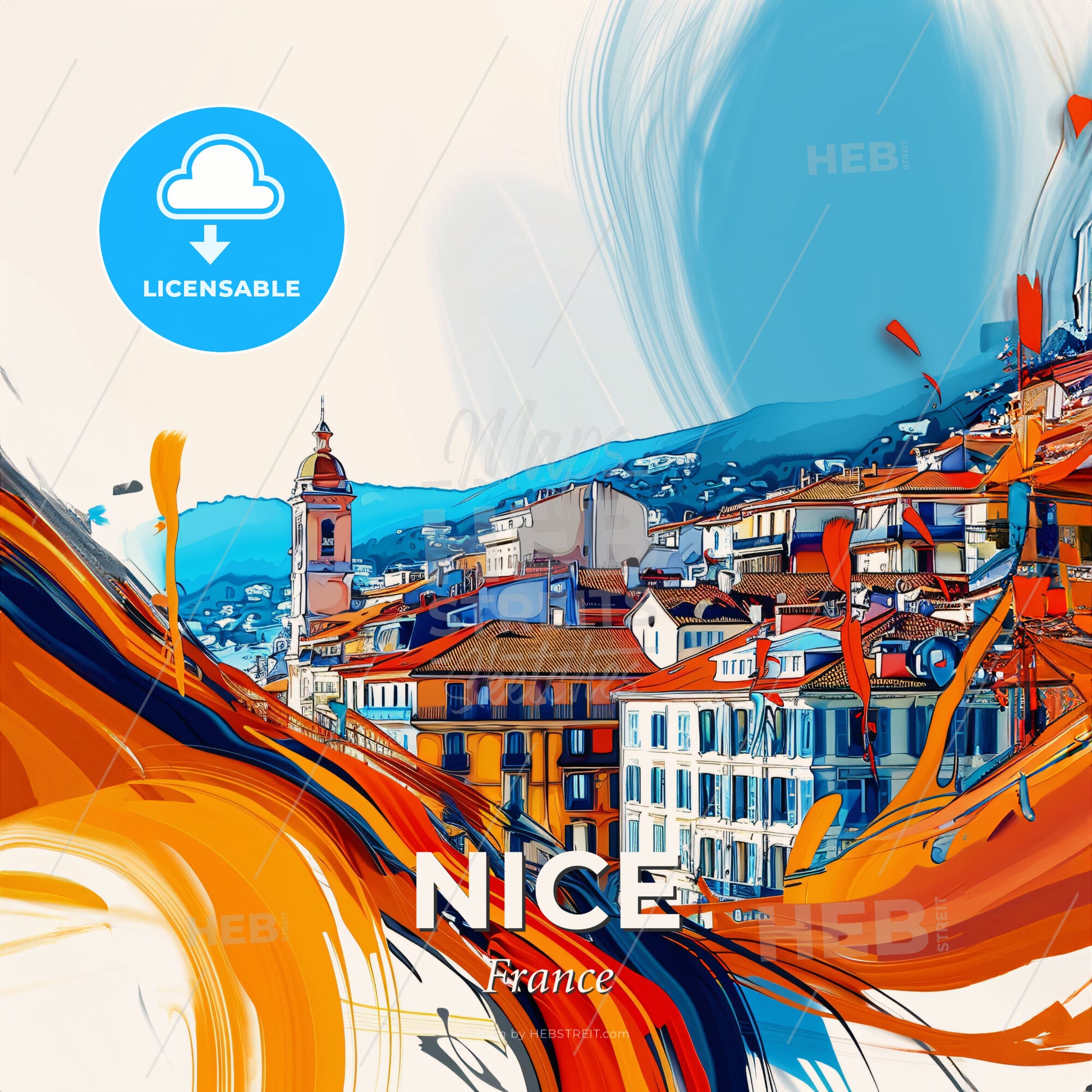 Vibrant Nice, France - A Colorful Painting Of Buildings And Mountains - Square format print template