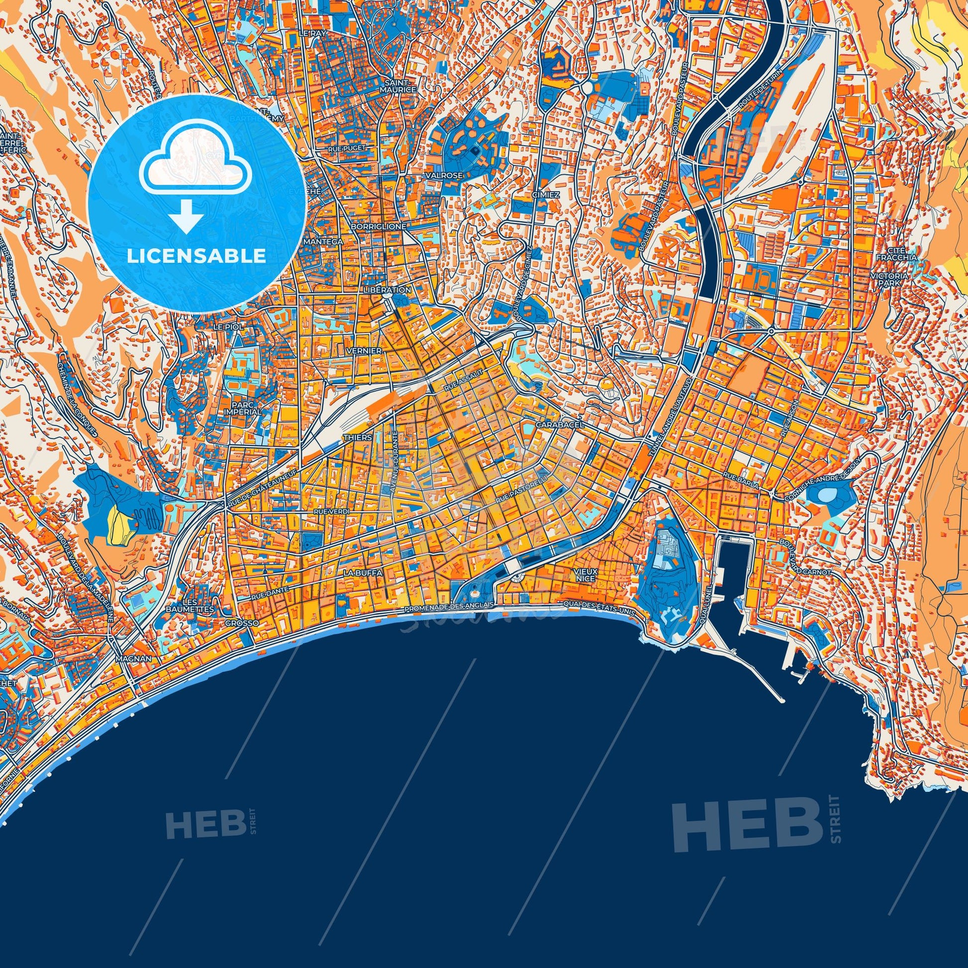 Colorful Nice Street Map with Labels and Buildings
