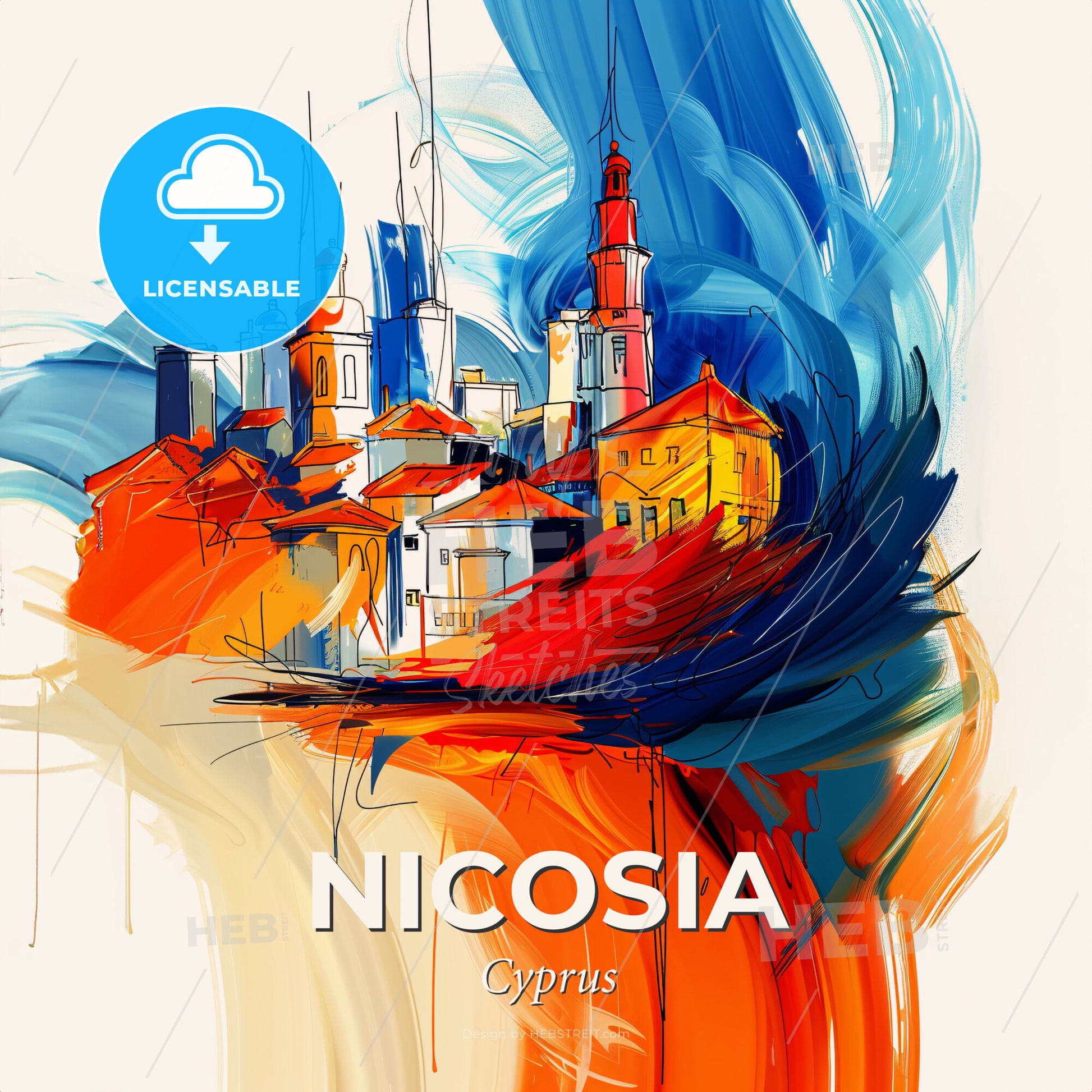 Vibrant Nicosia  , Cyprus - A Painting Of A City - Square format print template