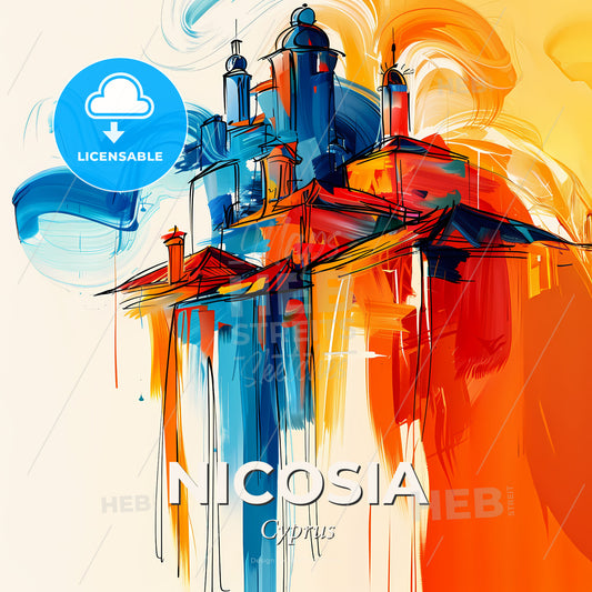 Vibrant Nicosia  , Cyprus - A Painting Of A Building With Smoke Coming Out Of It - Square format print template