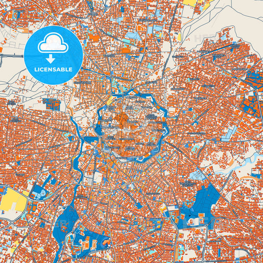 Colorful Nicosia   Street Map with Labels and Buildings