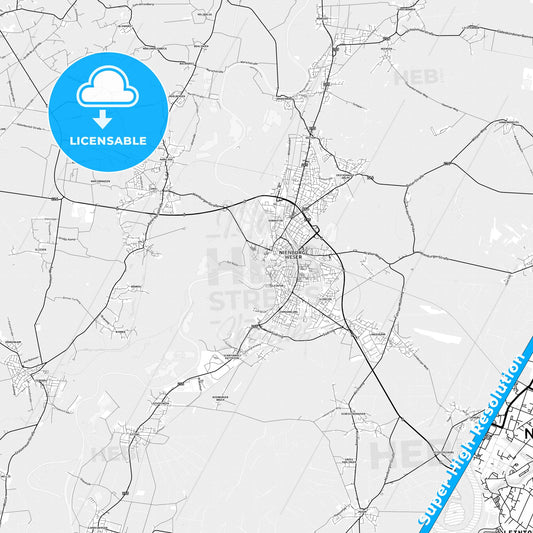 Nienburg/Weser, Germany light map with streetnames, citynames and districts