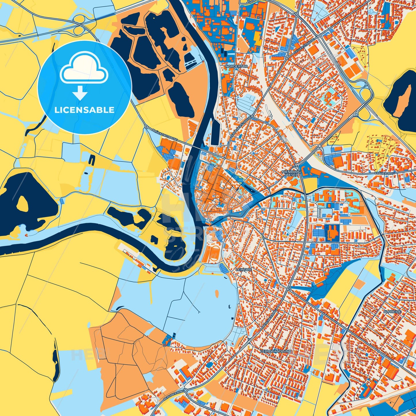 Colorful Nienburg/Weser Street Map with Labels and Buildings