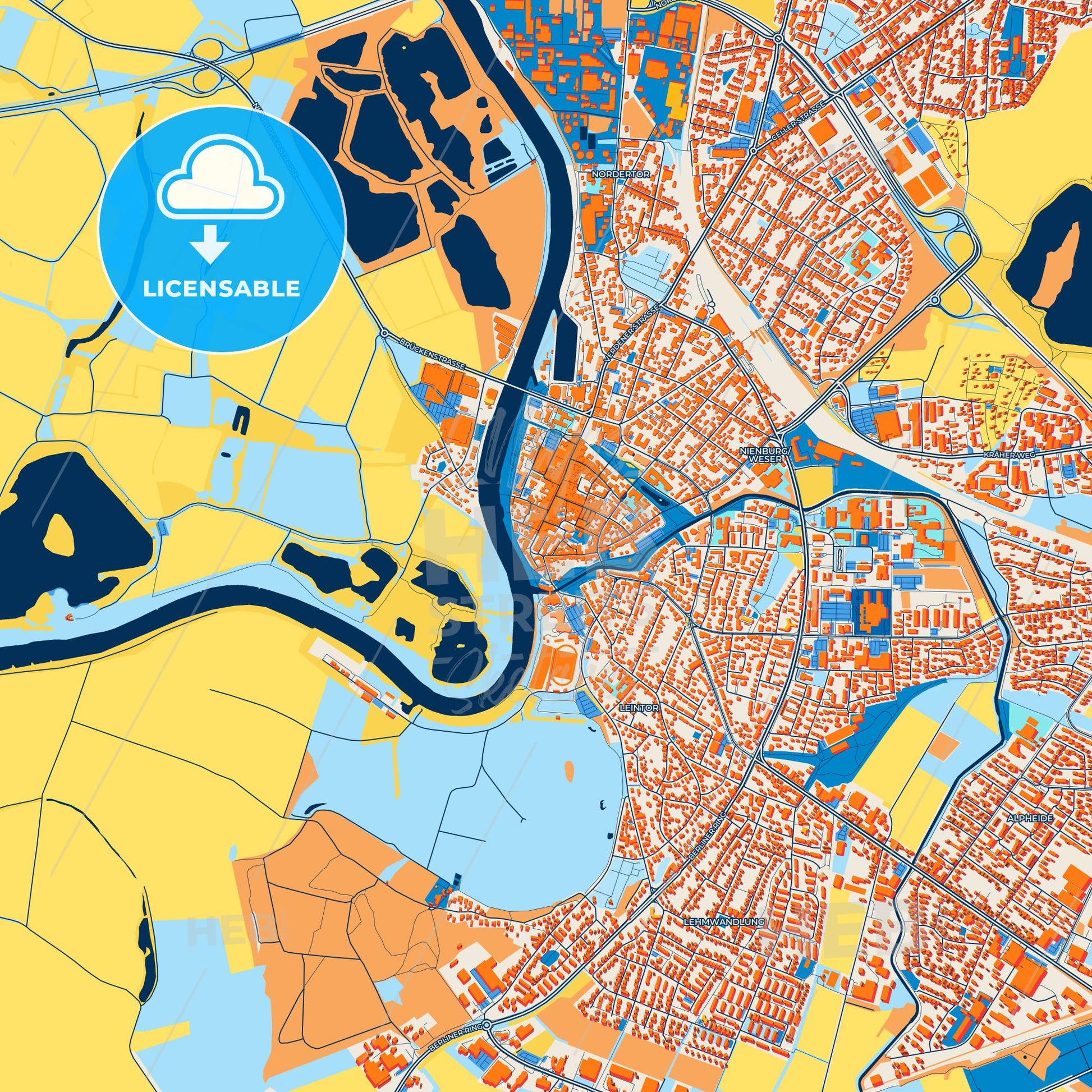 Colorful Nienburg/Weser Street Map with Labels and Buildings