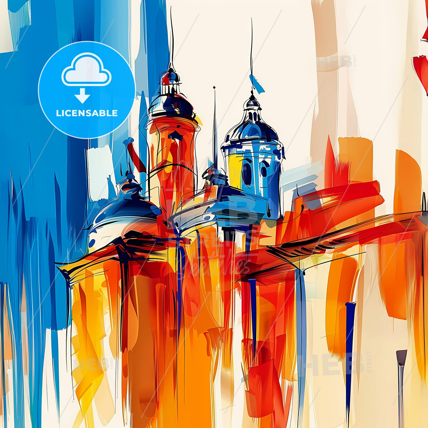 Vibrant Niigata, Japan - A Painting Of A Building With Towers