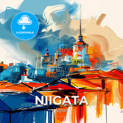 Vibrant Niigata, Japan - A Painting Of A City - Square format print template