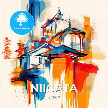 Vibrant Niigata, Japan - A Painting Of A Building - Square format print template