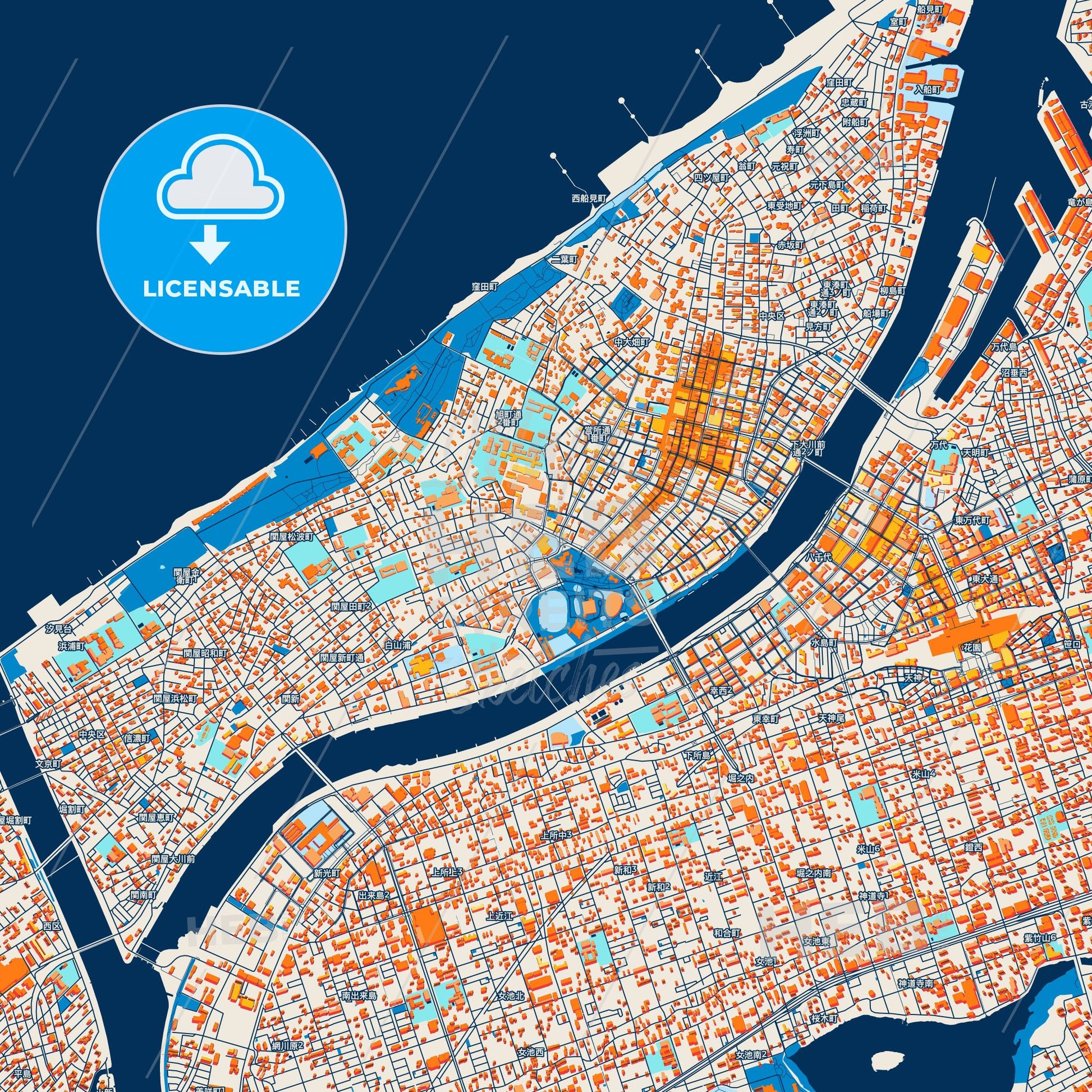 Colorful Niigata Street Map with Labels and Buildings