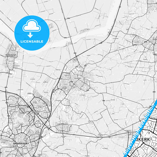 Nijkerk, Netherlands light map with streetnames, citynames and districts