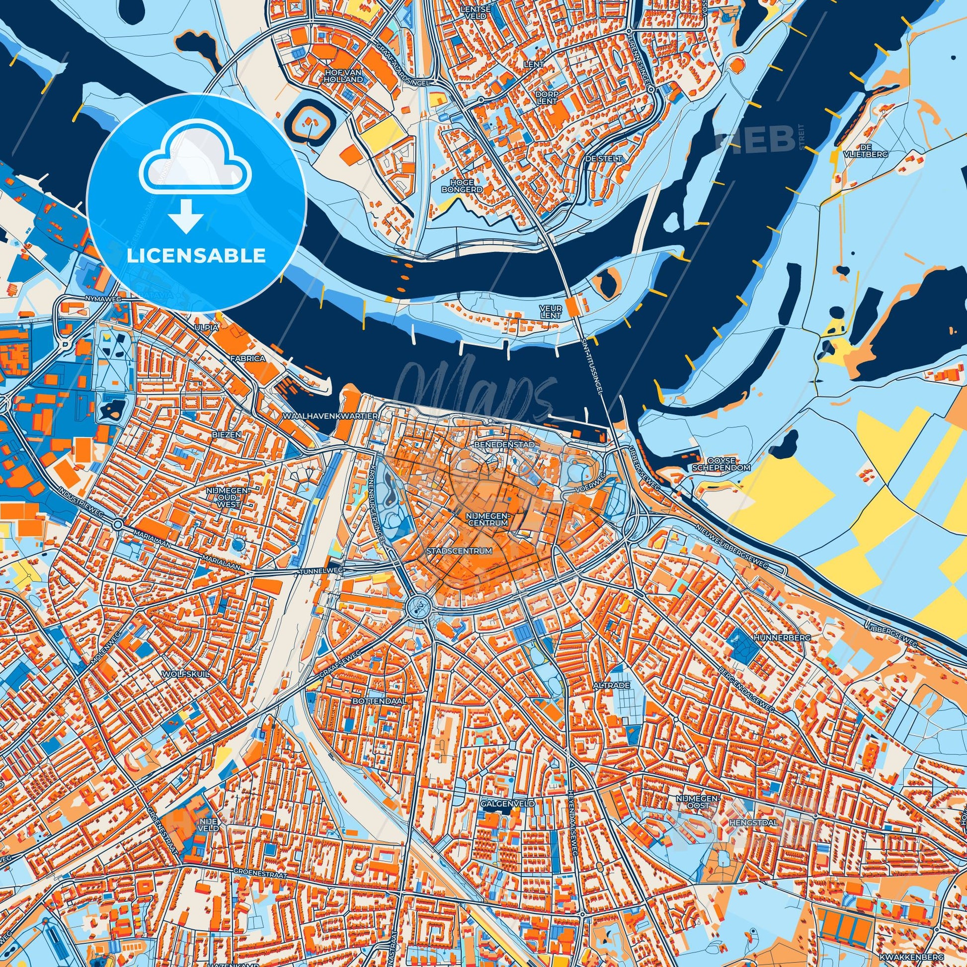 Colorful Nijmegen Street Map with Labels and Buildings