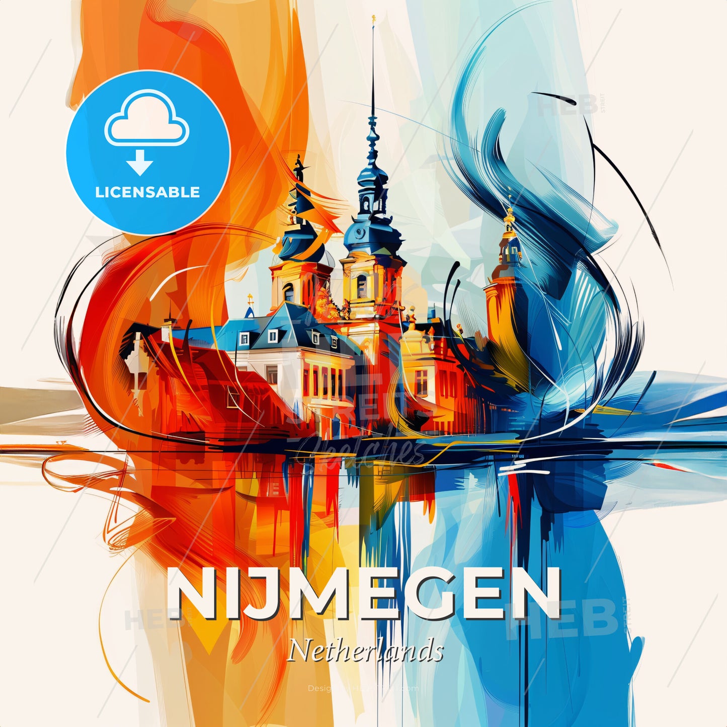 Vibrant Nijmegen, Netherlands - A Colorful Painting Of A Building - Square format print template