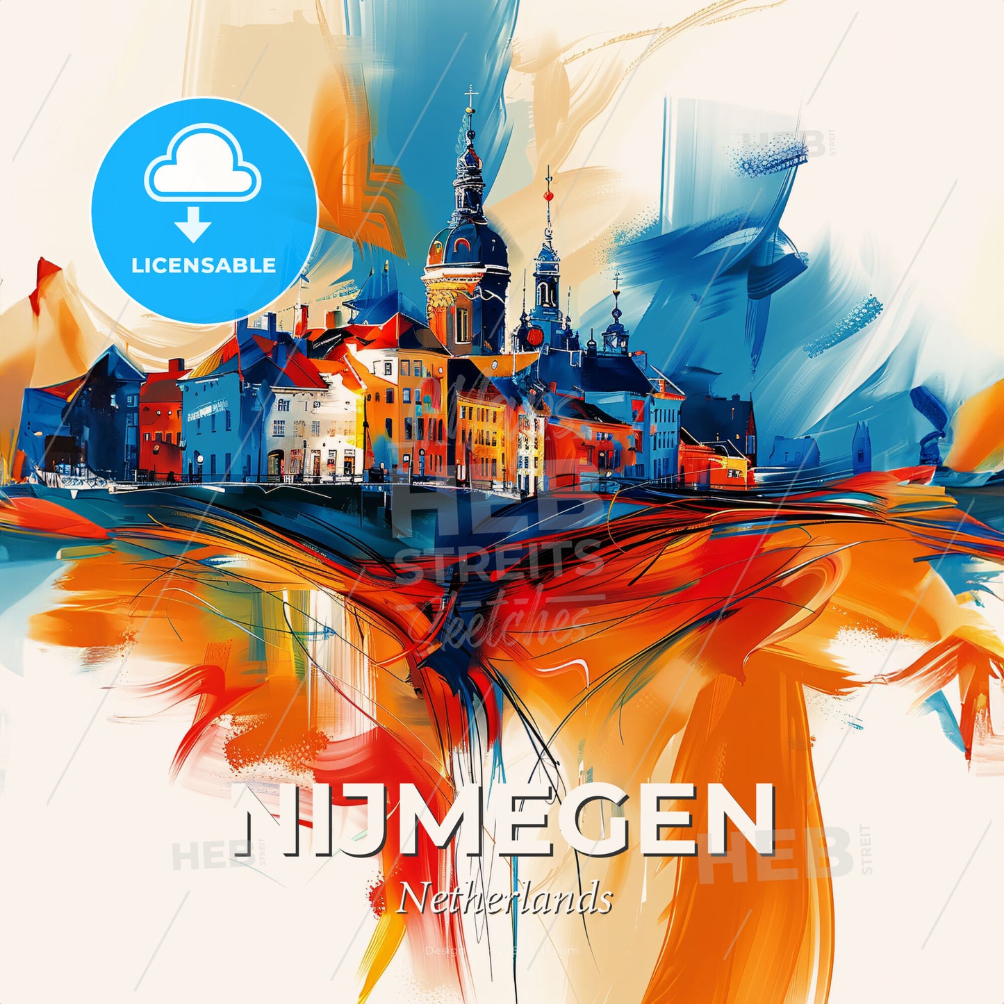 Vibrant Nijmegen, Netherlands - A Painting Of A City - Square format print template
