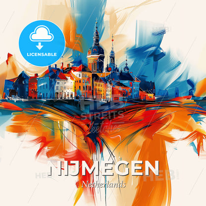 Vibrant Nijmegen, Netherlands - A Painting Of A City - Square format print template