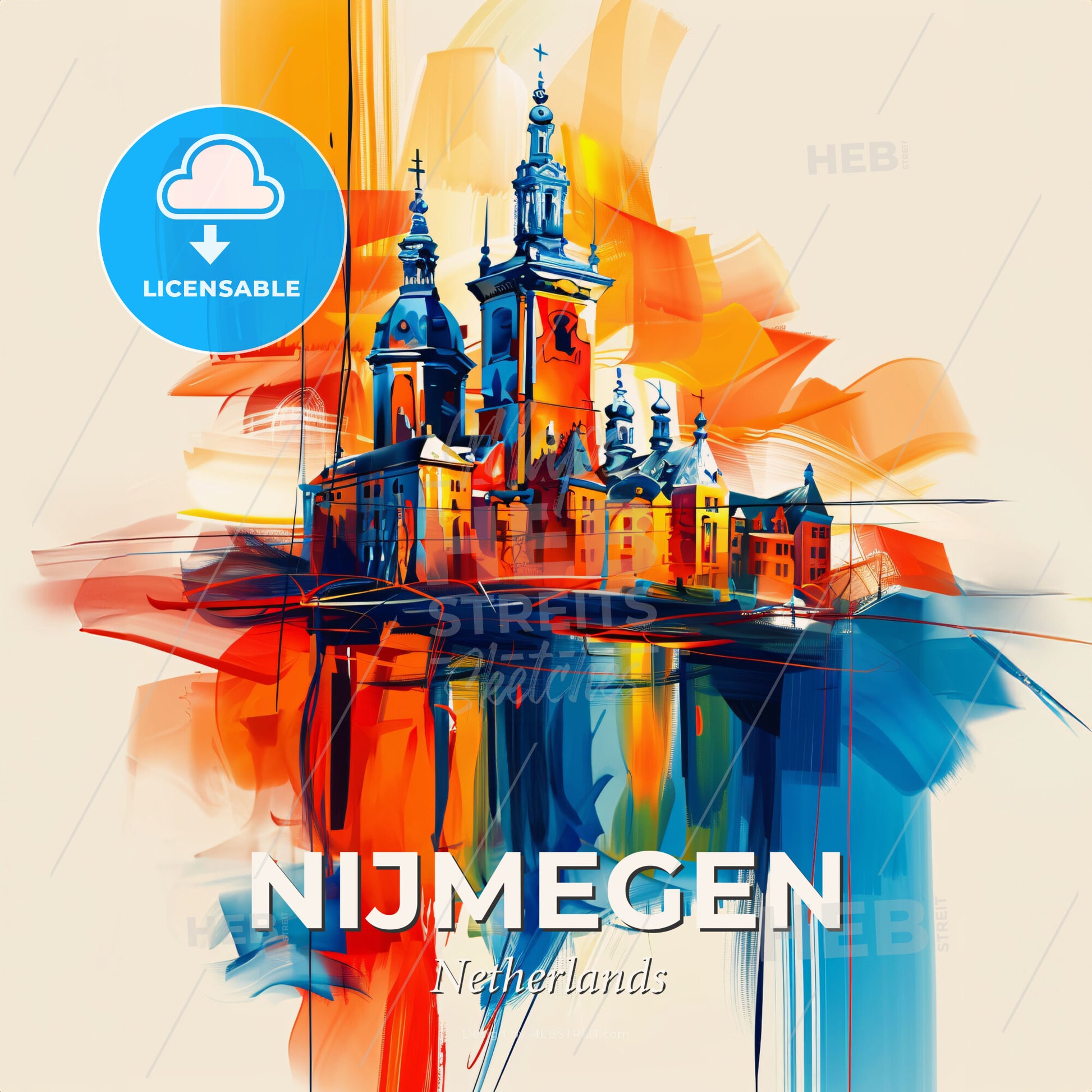Vibrant Nijmegen, Netherlands - A Painting Of A Building - Square format print template