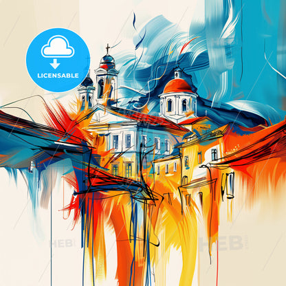 Vibrant Nikaia, Greece - A Painting Of A Building With A Colorful Background