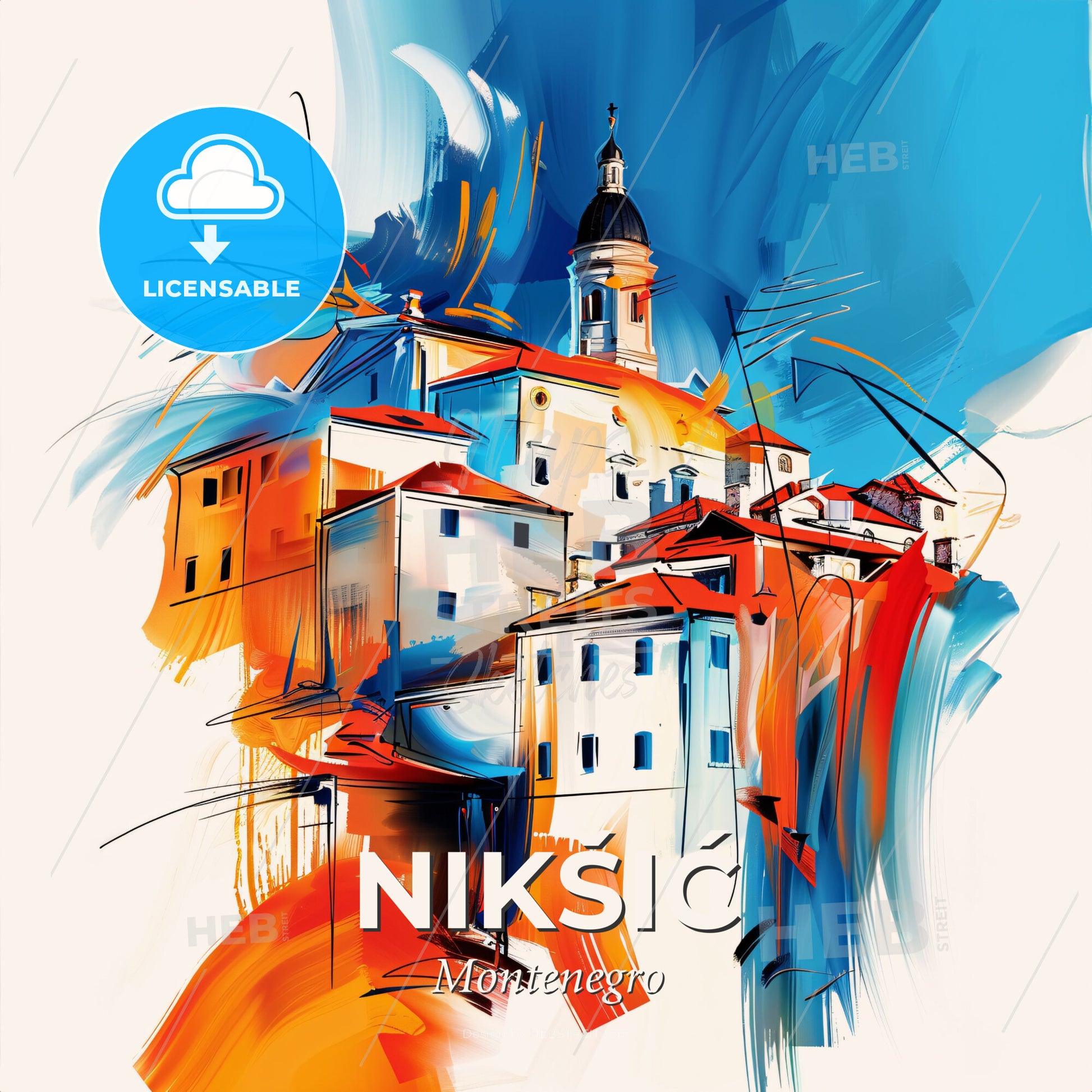 Vibrant Nikšić, Montenegro - A Painting Of A Building - Square format print template
