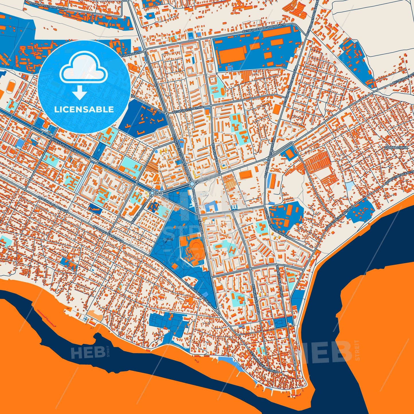 Colorful Nikopol Street Map with Labels and Buildings