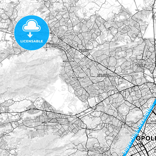 Nilopolis, Brazil light map with streetnames, citynames and districts