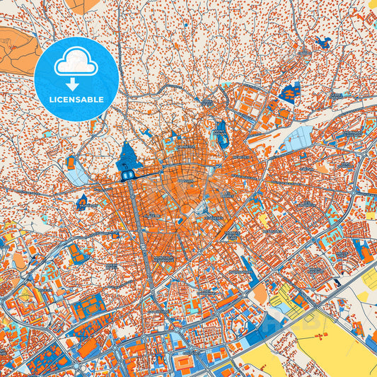 Colorful Nîmes Street Map with Labels and Buildings