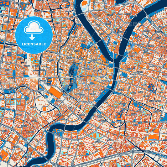 Colorful Ningbo Street Map with Labels and Buildings