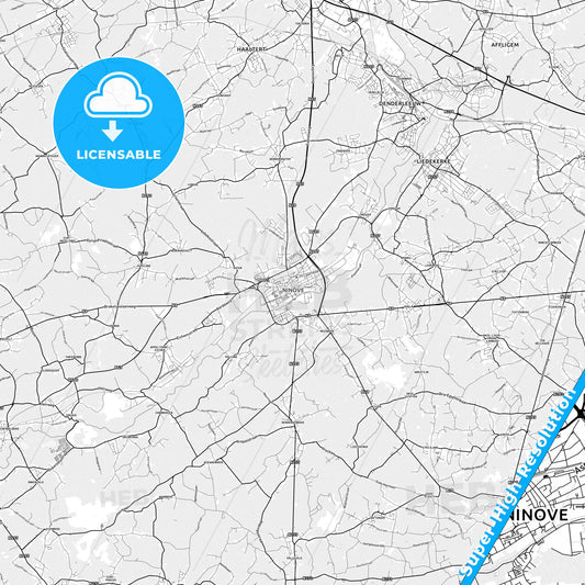 Ninove, Belgium light map with streetnames, citynames and districts