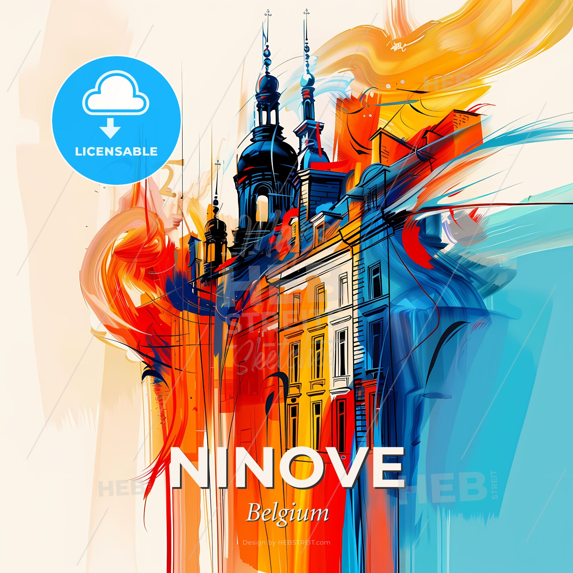 Vibrant Ninove, Belgium - A Colorful Building With A Tower - Square format print template