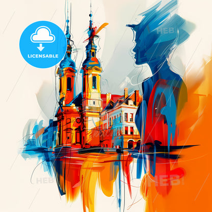 Vibrant Ninove, Belgium - A Painting Of A Building And A Woman