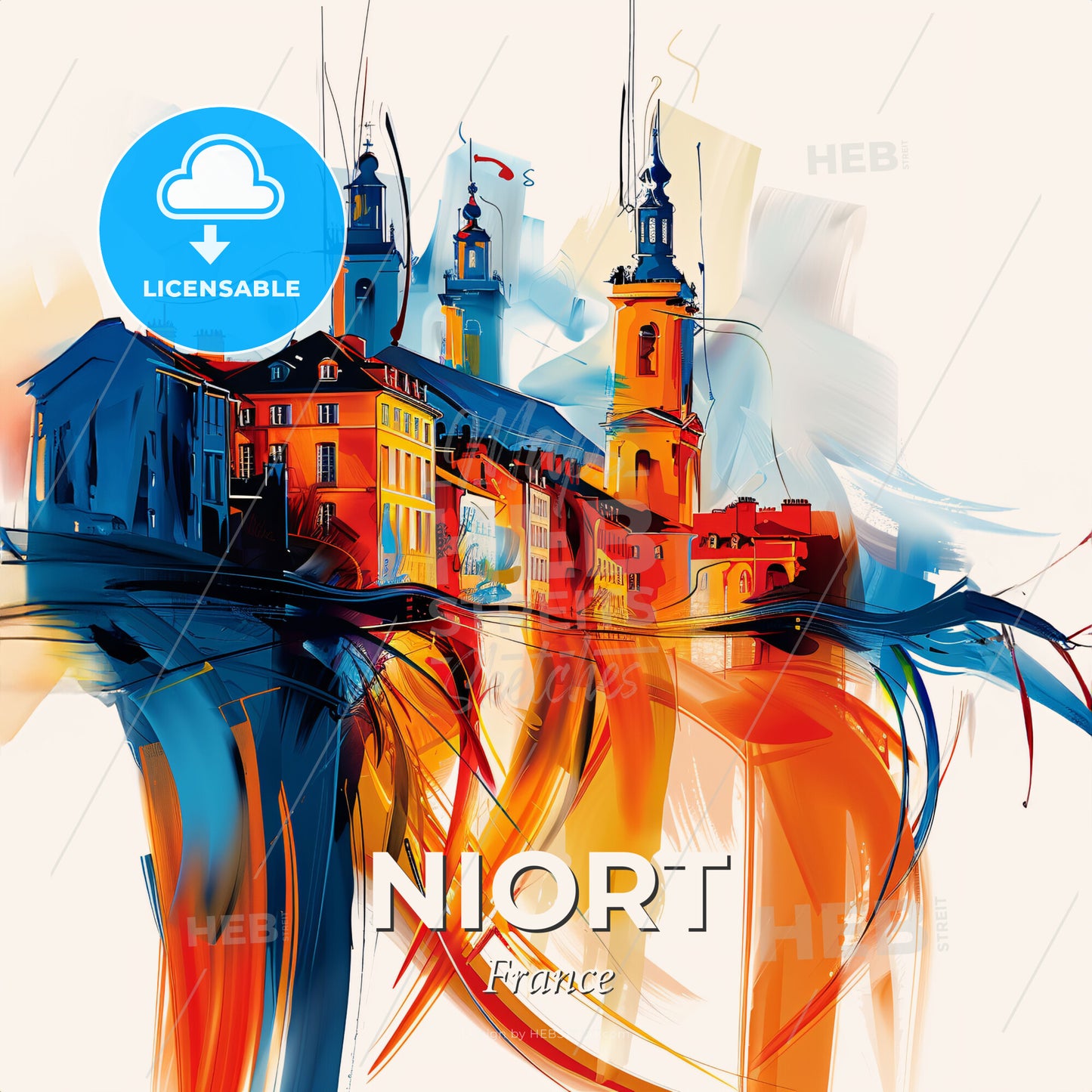 Vibrant Niort, France - A Painting Of A Building - Square format print template