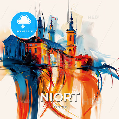 Vibrant Niort, France - A Painting Of A Building - Square format print template