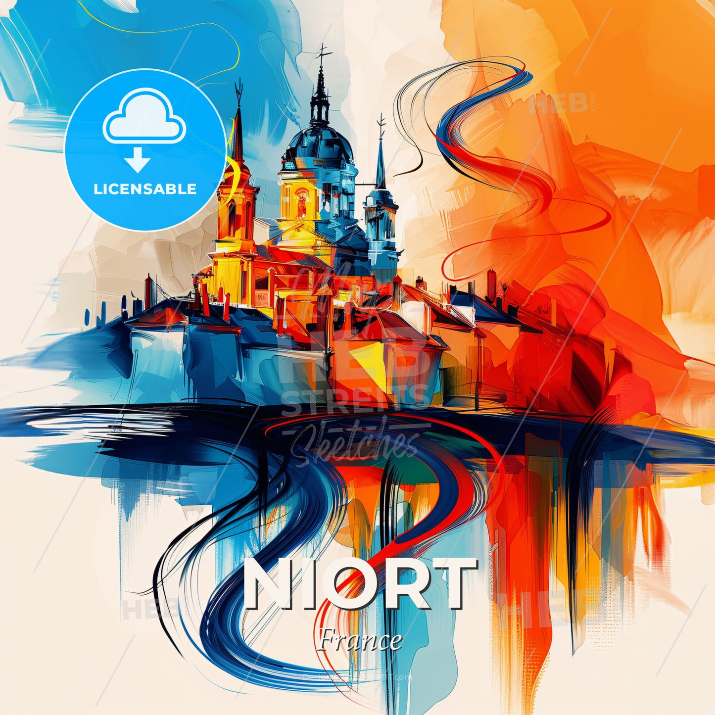 Vibrant Niort, France - A Painting Of A Building - Square format print template