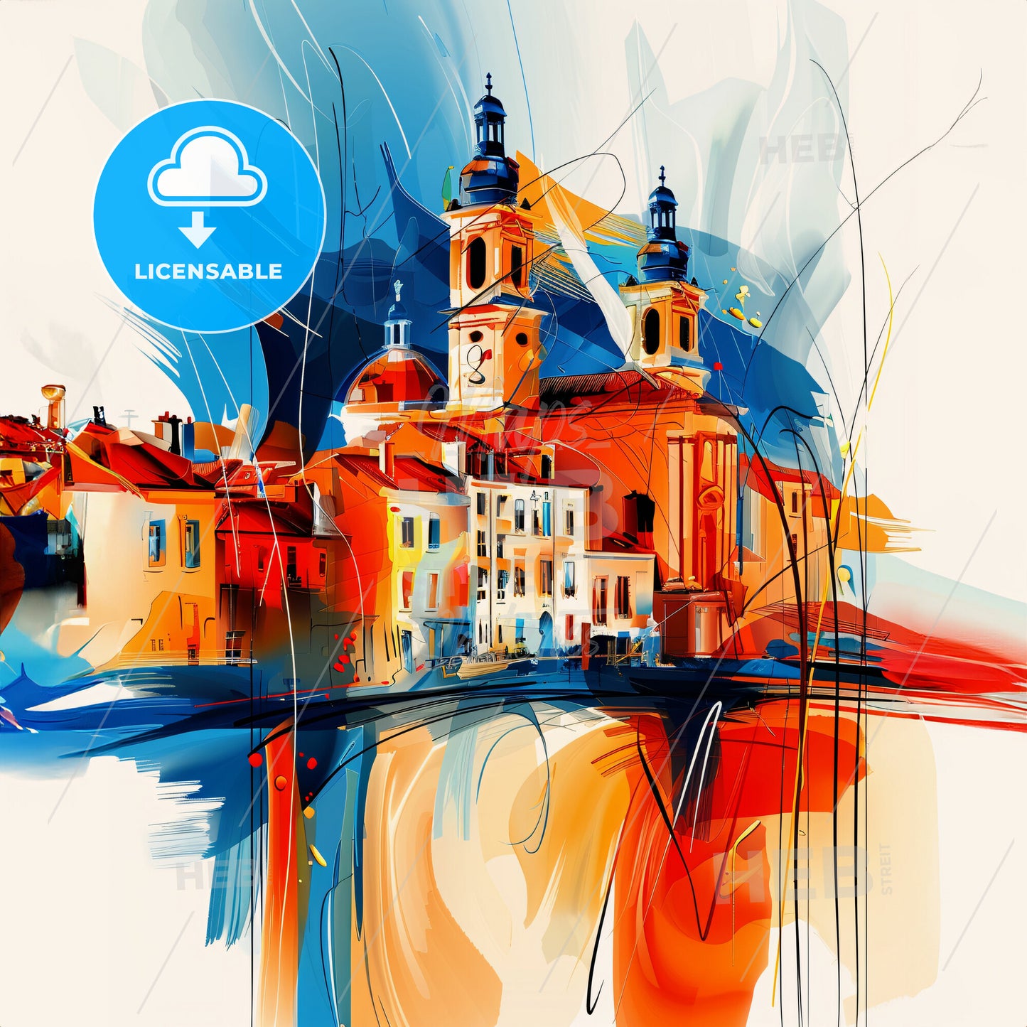 Vibrant Niort, France - A Painting Of A Building With Towers