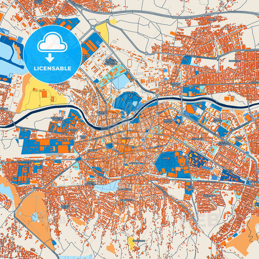 Colorful Niš Street Map with Labels and Buildings