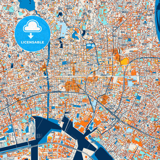 Colorful Nishinomiya Street Map with Labels and Buildings