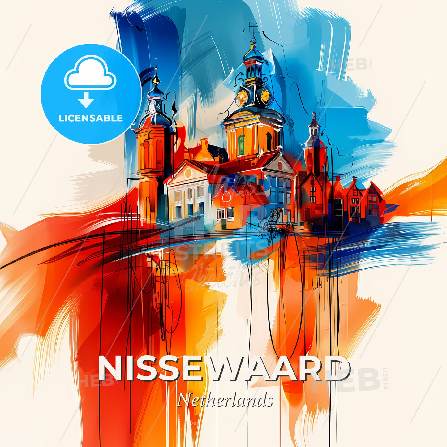 Vibrant Nissewaard, Netherlands - A Painting Of A Building - Square format print template