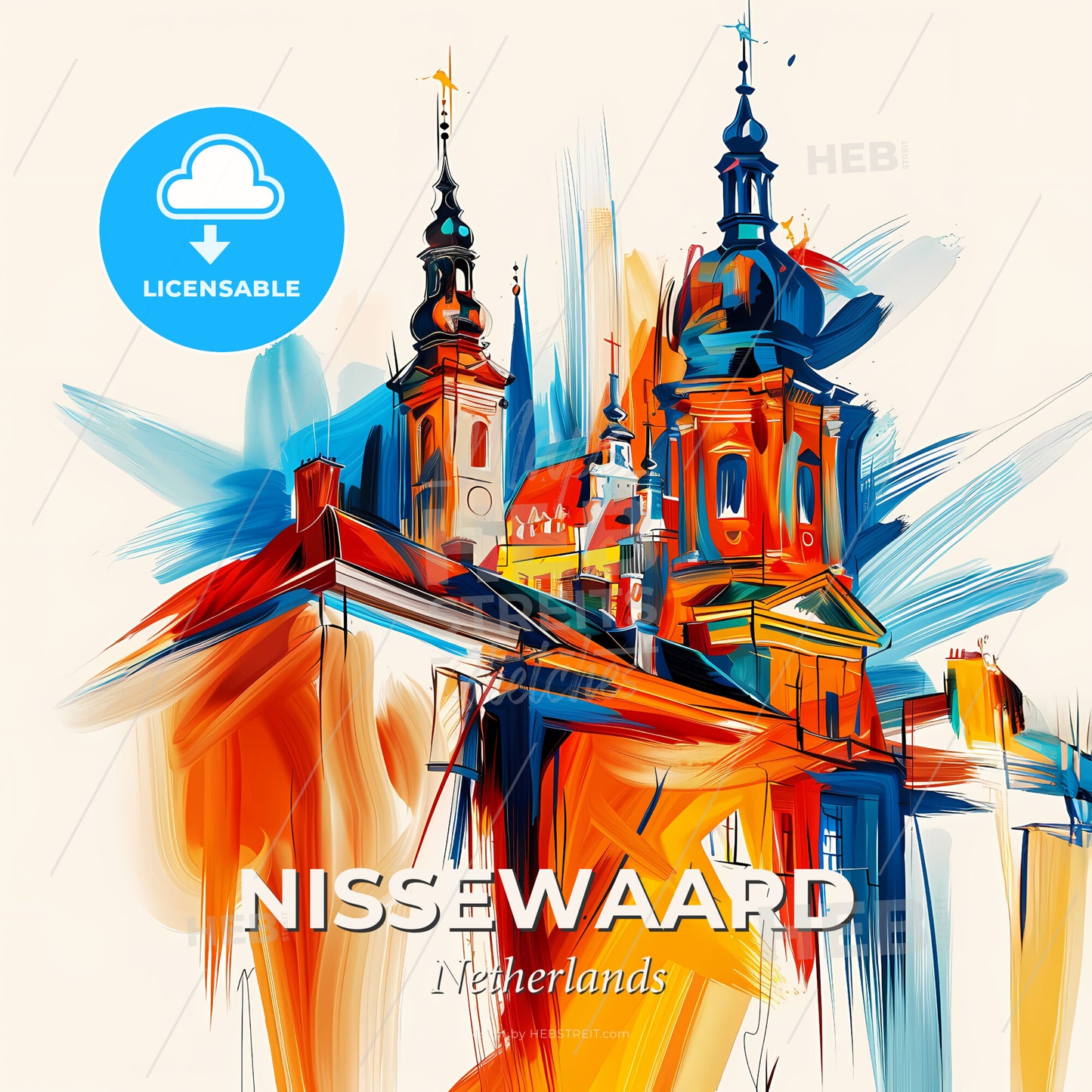 Vibrant Nissewaard, Netherlands - A Painting Of A Building With Towers - Square format print template