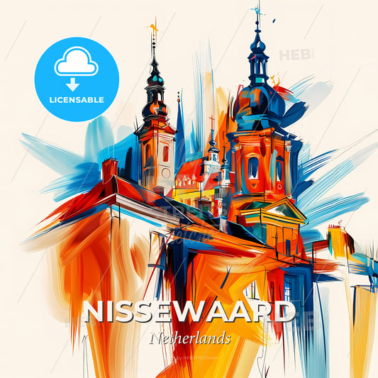 Vibrant Nissewaard, Netherlands - A Painting Of A Building With Towers - Square format print template