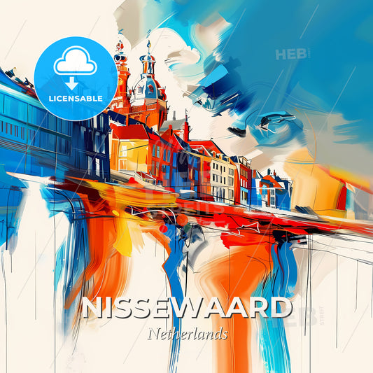 Vibrant Nissewaard, Netherlands - A Colorful Cityscape With A Bridge - Square format print template