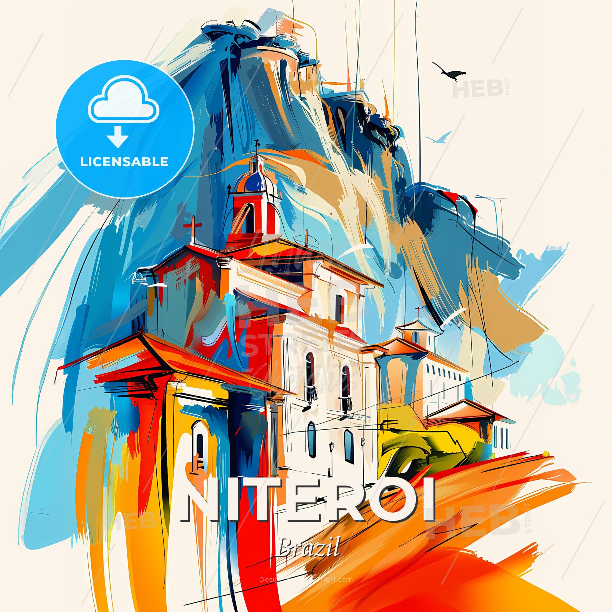 Vibrant Niteroi, Brazil - A Painting Of A Building - Square format print template