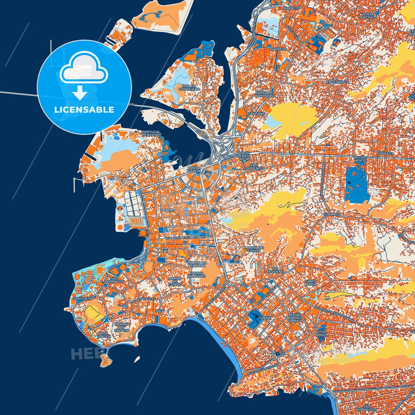 Colorful Niteroi Street Map with Labels and Buildings