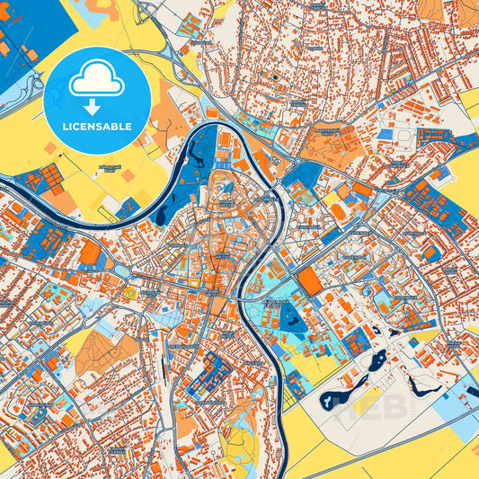 Colorful Nitra Street Map with Labels and Buildings